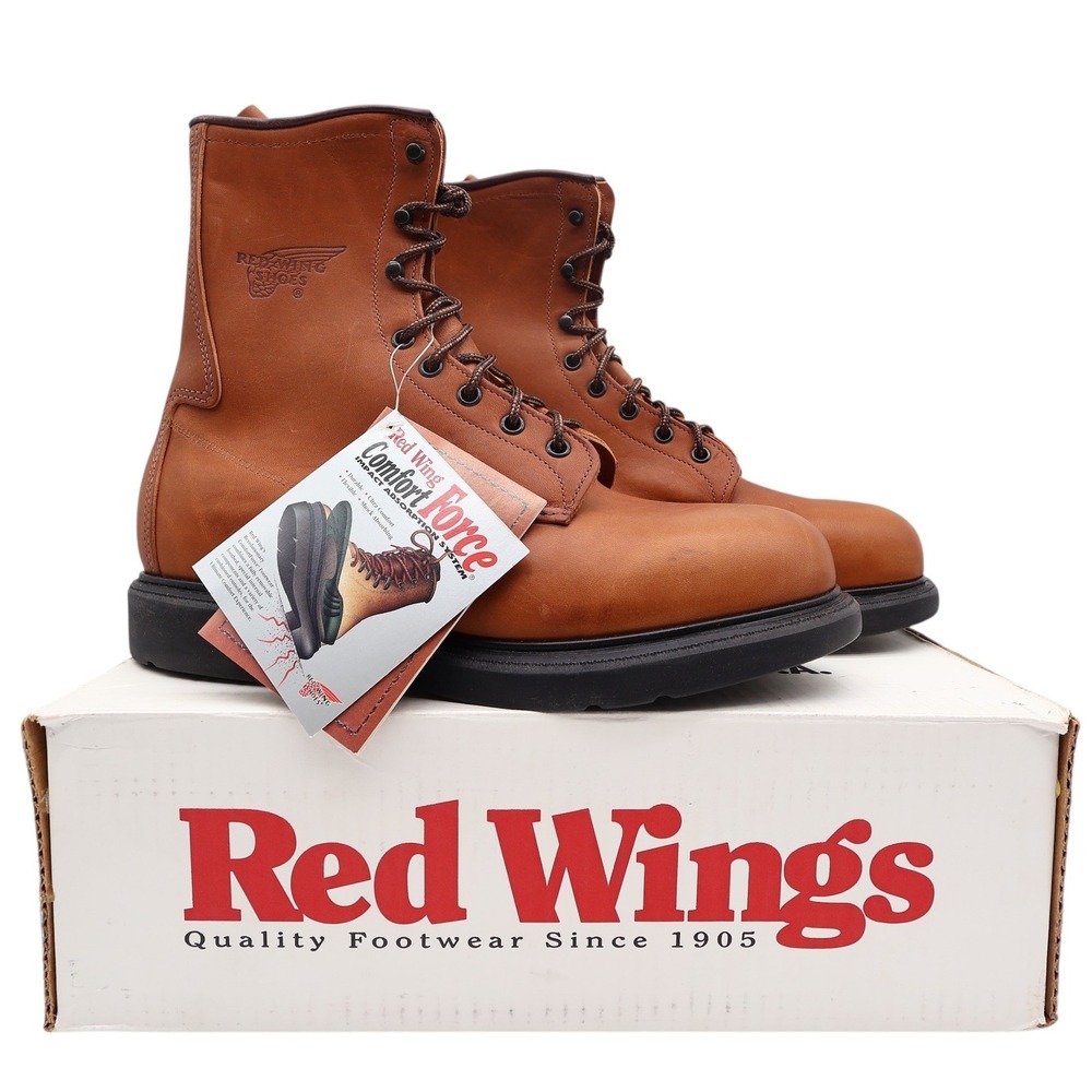 Red Wing 942 Comfort Force Boots Mens 9.5 D Tan Leather Deadstock NWT USA Made
